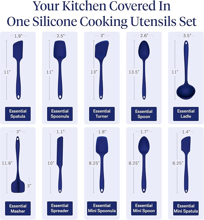 GIR: Get It Right 10-Piece Silicone Essentials Kitchen utensils set - Ladle, Spatula, Flip, Spoon & Spoonula - Non toxic cooking utensils for Nonstick Cookware, Cooking and Baking - Royal Blue - Image 3