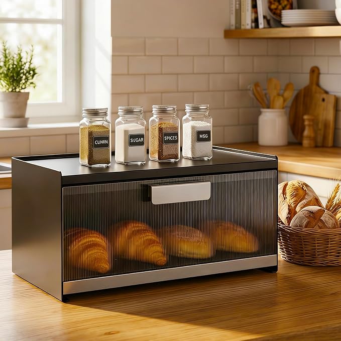 Metal Bread Box for Kitchen Countertop, 10 Qt Morden Small Breadbox | for Bread Storage, No Assembly Required, Easy Cleaning, Never Cracks, Black - Image 6