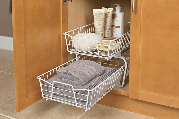 ClosetMaid 11 in. Pull Out Cabinet Organizer, 2 Tier, Heavy Duty, Slide Out Pantry Shelves Drawers for Kitchen, Bathroom, White - Image 6