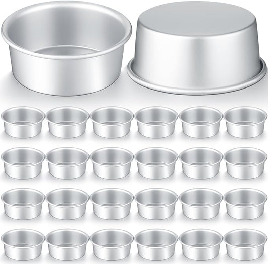 24 Pack Small 4 Inch Cake Pan Aluminum Mini Round Cake Baking Pans Tins Set with 100 Pcs Parchment Paper Rounds Non Toxic Healthy Leakproof Easy Clean Mirror Finish Dishwasher Safe by Domensi