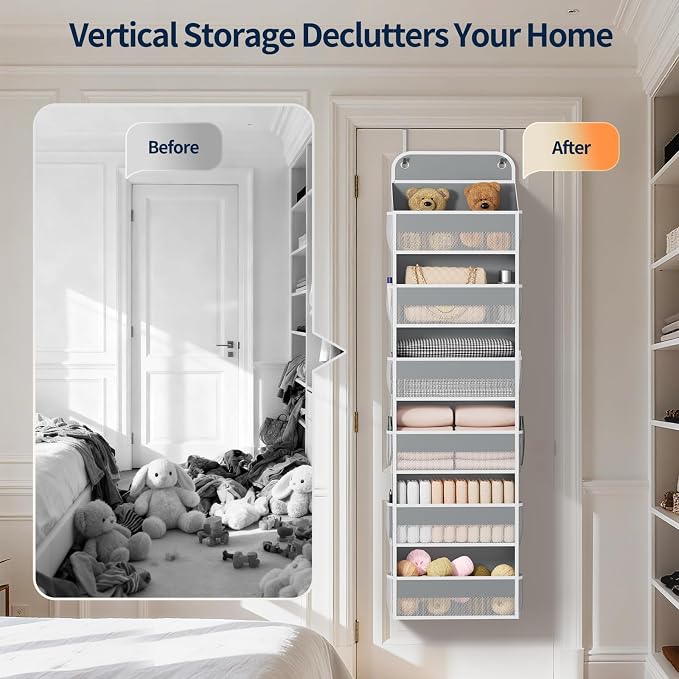 Yecaye Over Door Organizer, 60 lbs Load Capacity, Metal Hanging Storage with 6 Shelves for Toys, Bathroom, Nursery, Dorm Room, Grey,1Pc - Image 7