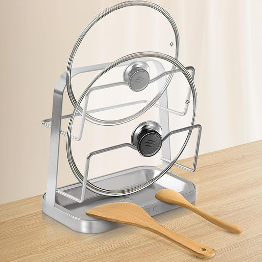 Pot Lid Holder While Cooking, 304 Stainless Steel Pot Lid Organizer and Spoon Rest for Stove top, Multifunctional Pot Lid Rack and Spoon Rest for Kitchen Counter by Puliyunxiang