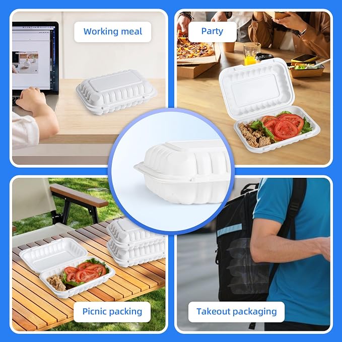 YANGRUI 150-Pack 28oz 9x6 Rectangular Hinged Container - Mineral-Filled PP | Clean Packed Ready to Use | Heavy Duty Meal Prep & Takeout Boxes | Microwave Safe for Sandwiches, Leftovers & Catering - Image 5