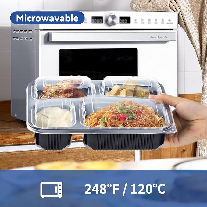 To Go Containers 40 Pack 34oz - Shrink-Wrapped Ready to Use | 4-Compartment Leak-Resistant No Pre-Wash | BPA Free Shatterproof Flexible PP | Microwave Safe, Catering & Leftover Storage - Image 3