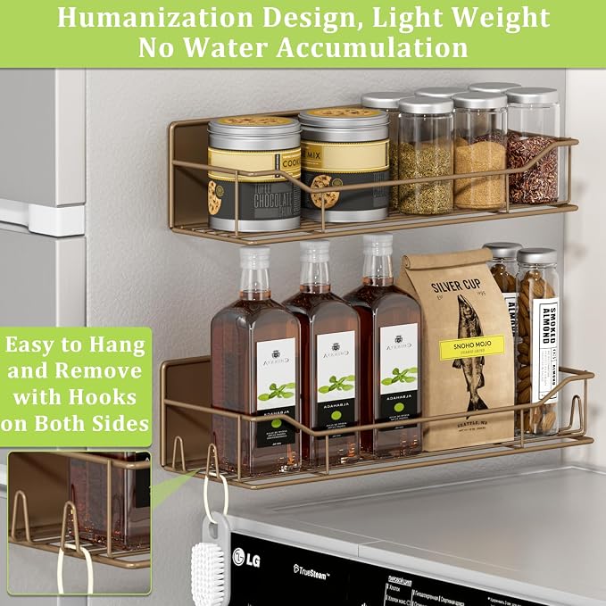Magnetic Spice Rack for Refrigerator, 9 Pack Magnetic Fridge Shelves W/Adjustable Paper Towel Holder, Hook Rack, Moveable Spice Organizer Shelf for Kitchen Organization and Storage (Brown) - Image 4