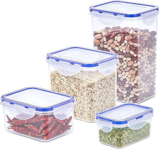 KIGI Food Storage Containers for Dry Food Storage, 4 Pack (0.7-5.4 Cup) | Airtight for Small Pantry Storage, 4-Sided Locking Lid, Clear, Multi Use by KIGI