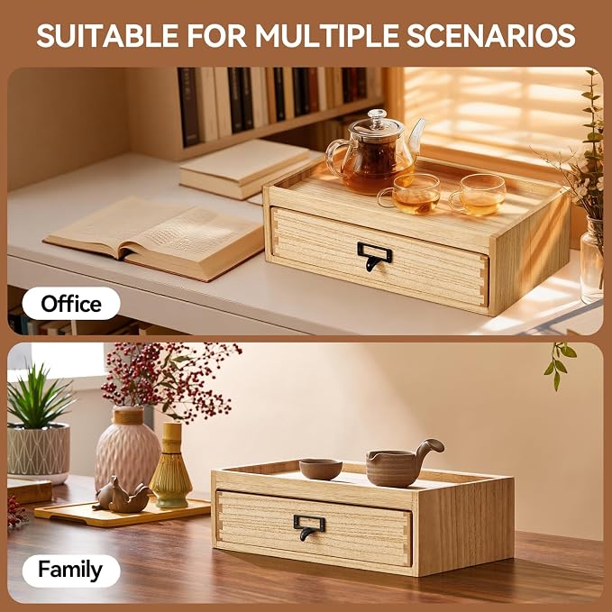 KIRIGEN Paulownia Wood Tea Storage Box, 8 Compartments, Natural CYG-NA | 8-Section Desk Cabinet Organizer with Metal Handle Stores Tea Bags, Sachets, Coffee Packets, Sugar, and Small Tea Accessories - Image 6