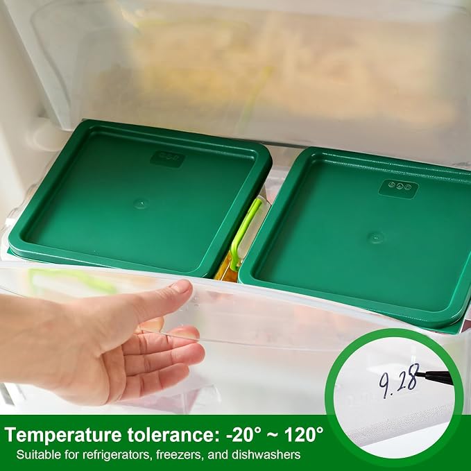 FoldTier 2 Pieces Square Food Storage Containers Polycarbonate Clear food Container with Lid Commercial Storage with Graduations for Commercial Kitchen Dough Marinating Meat(Green,12 Qt) - Image 3