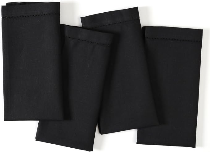 Ramanta Home Black Cloth Dinner Napkin Set of 4-18x18 Inch | Cotton Linen Flax Hemstitched Napkins Washable for Everyday Use by RamantaHome