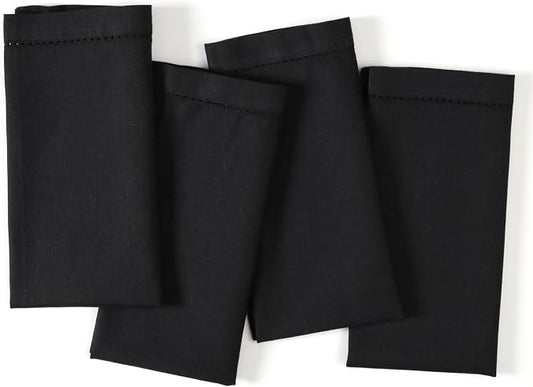Ramanta Home Black Cloth Dinner Napkin Set of 4-18x18 Inch | Cotton Linen Flax Hemstitched Napkins Washable for Everyday Use by RamantaHome
