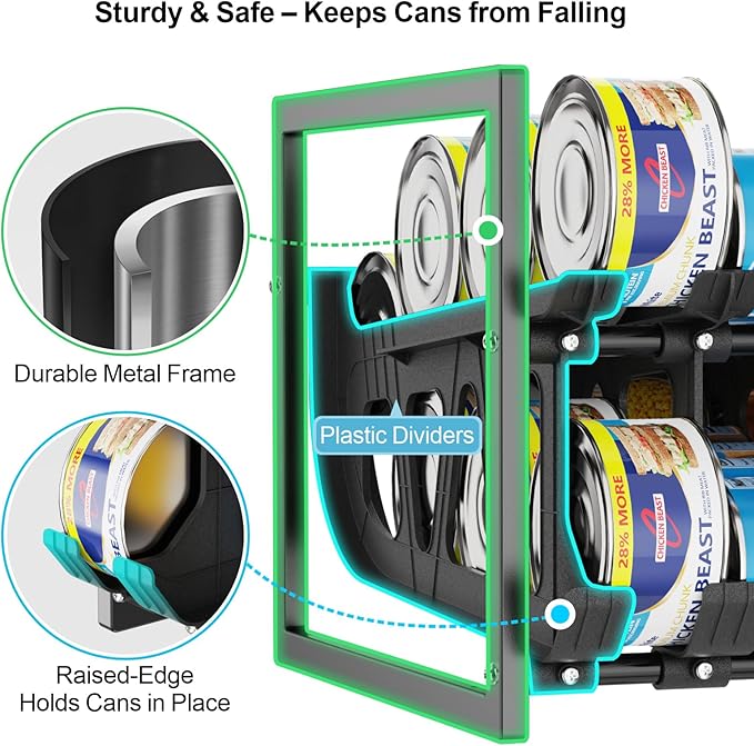Pantry Can Organizer - Auto-Rolling, Expandable, Holds 120 Cans | Stackable For Walk-in Deep Pantry Shelf, Adjustable Width for Food Cans, Sturdy Metal Frame, Easy Access & Restocking, Black - Image 6
