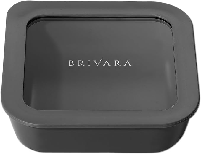 Glass Food Storage Container with Lid, 2.5-Cup Small Square | Microwave-Safe Airtight Lid, Oven-Safe Ceramic-Coated Glass | Zero Plastic, No PFAS/PFOA/BPA, Reusable [Onyx] by BrivaraHome
