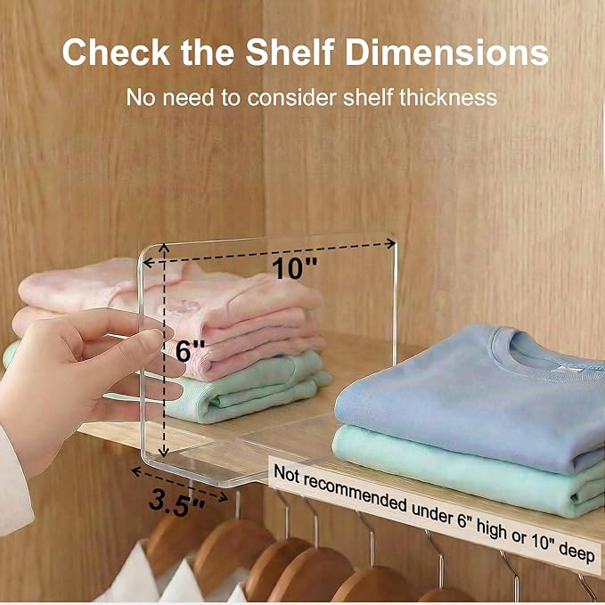 SortNStore Shelf Dividers Closet Organization: 6" Tall x 10" Deep (Small) | Acrylic Handbag Organizer - Small Space Separator for Clutches Evening Bags Pouches Mini-Bags onBedroom Cabinets 8-Pack - Image 2
