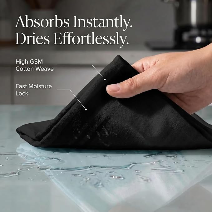 Urban Villa Kitchen Towels Cotton Dish Towels 20”x30” (Set of 6) Black - Image 2
