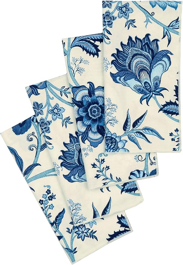 Cloth Napkins for Wedding Reception, Table Decor Linens, Blue Floral Fabric, Use with Tablecloth for Tablescapes, Settings, 18" x 18" Dinner, 100% Cotton, Washable, Soft, Reusable, Set of 4 - Image 3