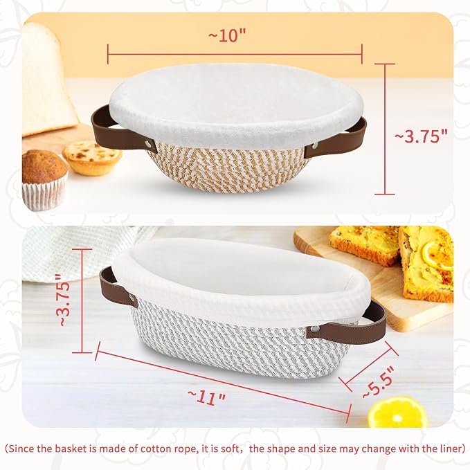 PeacePeo Sourdough Kit, 11'' Oval and 10'' Round Cotton Rope Bread Baskets | 38Pcs Bread Making Supplies Kit, Breathable, Machine Washable, Hangable, Liner & Cover Banneton Basket, Gifts For Baker - Image 2