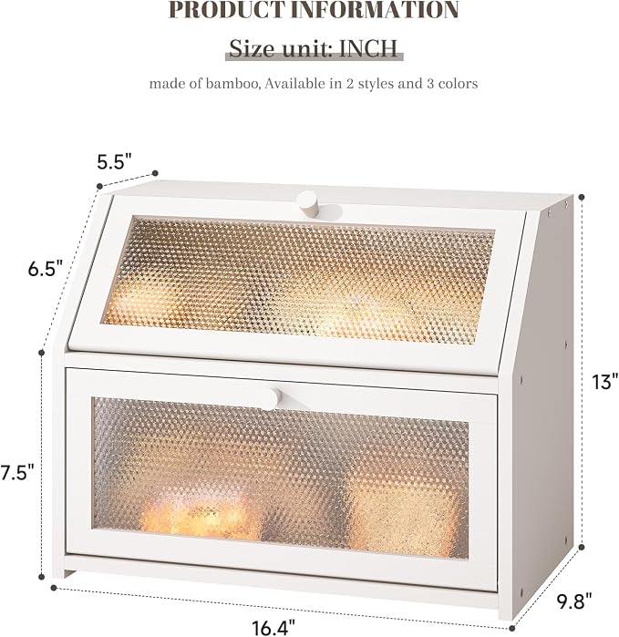 STDDRE Bread Box for Kitchen Countertop Bin Double Layer Bread Box Storage Container Extra Large Capacity Farmhouse with Diamond Pattern Windows (White, Large) - Image 7