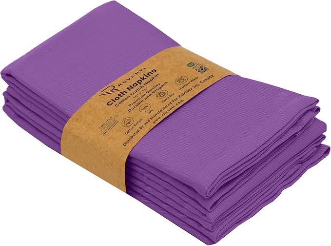 Ruvanti Cloth Napkins Set of 4, 18x18 Inches Napkins Cloth Washable, Soft, Durable, Absorbent, Cotton Blend. Table Dinner Napkins Cloth for Hotel, Lunch, Restaurant, Wedding Parties - Purple - Image 8