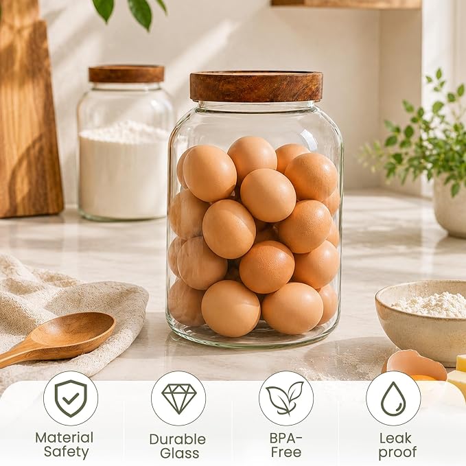 CONNOO 2Pcs-135oz Flour Sugar Storage Containers with Wood Lids | 1 Gallon Large Pantry Containers, Perfect for Flour, Sugar, Rice, Cereal & Dry Food Storage, Includes 120 Waterproof Labels - Image 5