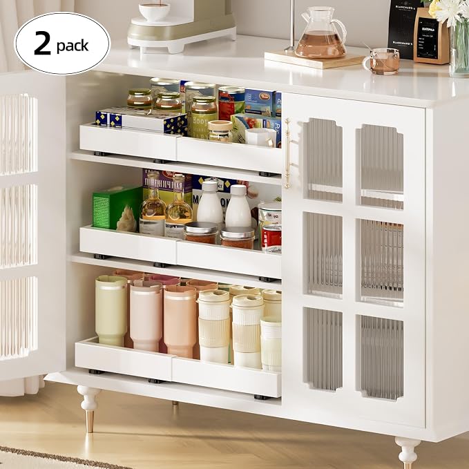 Delamu 16" Deep Pull Out Cabinet Organizer with 6 Dividers, Expandable (11.7 "-20" W) Pull Out Drawers for Cabinets, Cabinet Trays Pull Out for Cabinets in Kitchen, Pantry or Bathroom, White, 2 Pack - Image 8