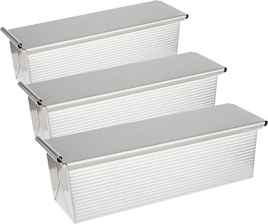 USA Pan Bakeware Pullman Loaf Pan with Cover,13 x 4 inch,Nonstick & Quick Release Coating,Made in the USA from Aluminized Steel,(Pack of 3) by USAPan