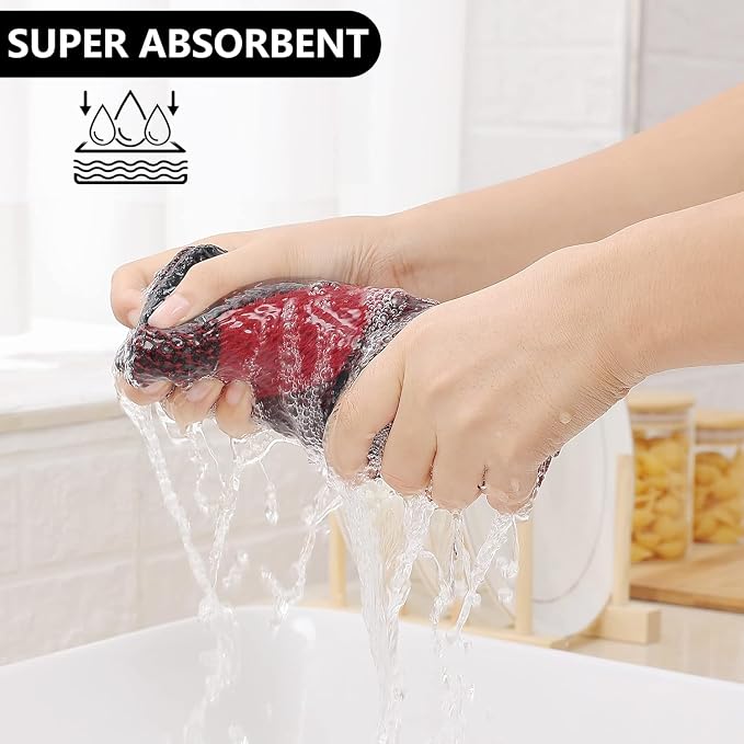Homaxy Kitchen Towels and Dishcloths Set, Set of 12, Black & Red | Bulk Cotton Waffle Weave Check Plaid Kitchen Towels, Super Soft and Absorbent Dish Cloths, 12 x 12 and 13 x 28 Inches - Image 4