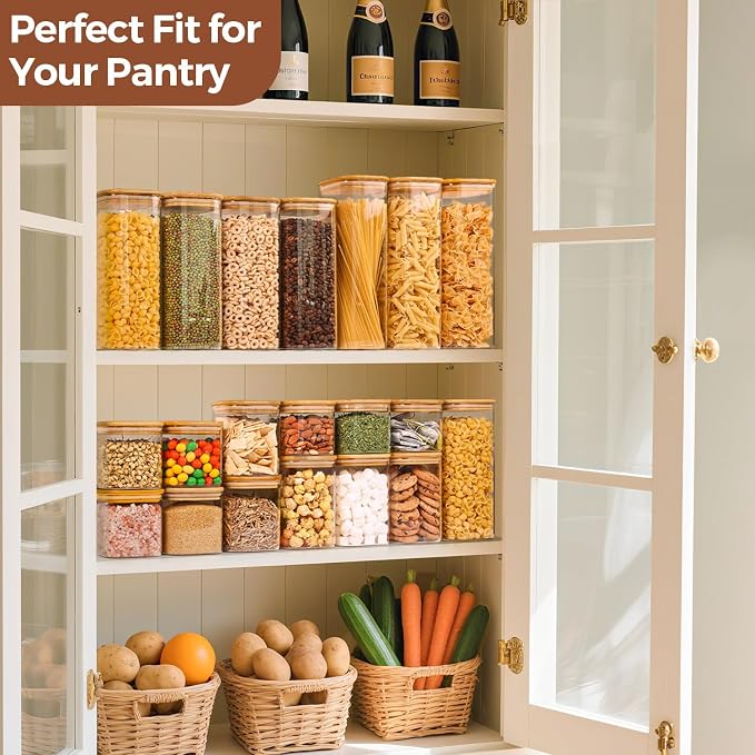 ComSaf Glass Storage Containers Set of 6 (2.2Qt/1.2Qt/0.8Qt/0.6Qt*3) | Pantry Storage Containers, Kitchen Jar, Glass Canisters, Bamboo Lid with Silicone Seal, Flour, Cereal, Spice Jar, BPA Free - Image 6