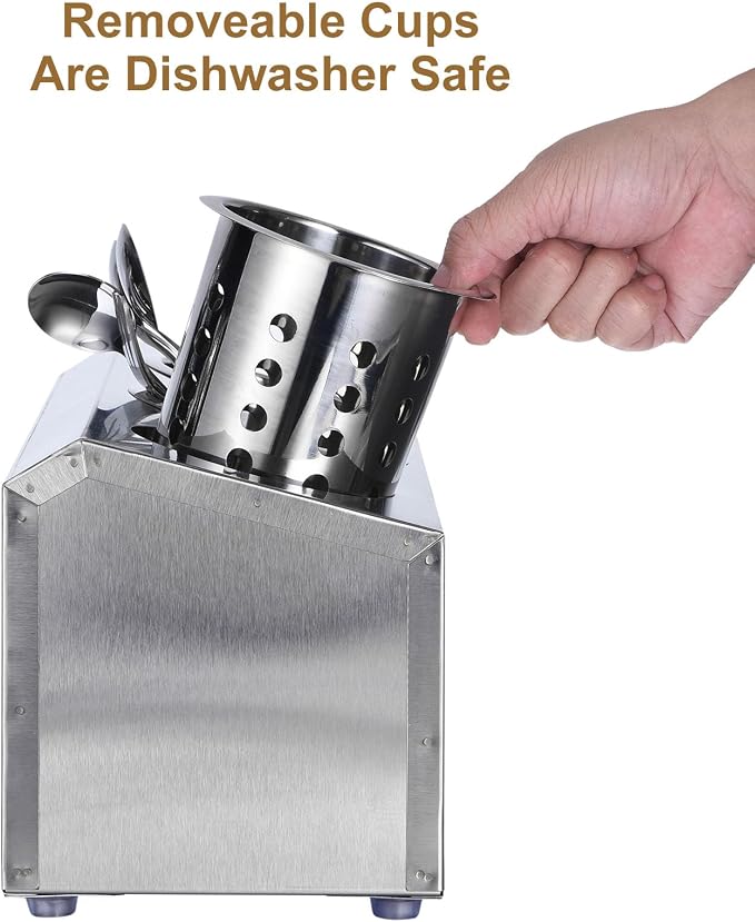 uxcell Commercial Utensil Holder, Stainless Steel Cylinder Flatware Silverware Utensil Holder Caddy Drying Rack Countertop Silverware Organizer (4 Holes) - Image 3