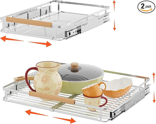 2Pack Expandable Pull Out Cabinet Organizer, 17.1"-28.1" W x 22.5" D | Stainless Steel Slide Out Drawers, Heavy Duty Drawer Slides, For Kitchen Cabinets Pantry Cupboard, Adjustable Width by DPZM