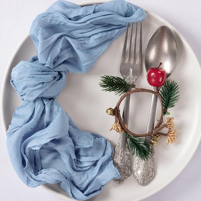 Cloth Napkins Set of 24 21"x21" Reusable Cheesecloth Napkins Dusty Blue | Boho Rustic Dinner Napkins Washable Gauze Table Napkins Cloth Hemmed Edges for Wedding Bridal Shower Family Gathering Decor - Image 6