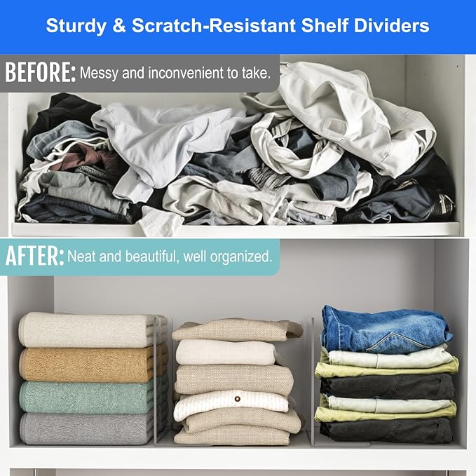 OKPOW Shelf Dividers Closet Organizer - 7.5" Tall X 11.8" Deep Acrylic Clear Sturdy Separate for Clothes Purse - Adjustable Space Saver Easy Install for Home Organization Enthusiasts 4 Pack - Image 7