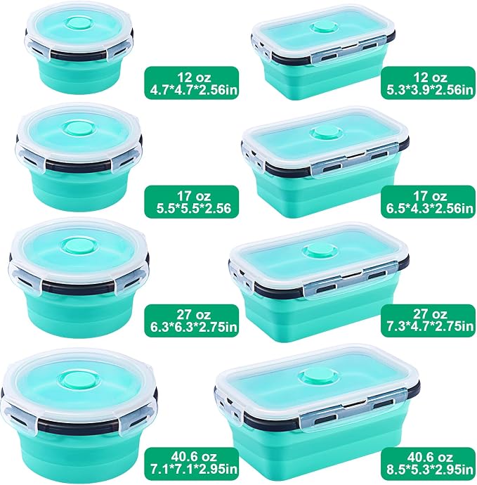 Sudaya 16 Pack Collapsible Food Storage Containers With Lids, Collapsible Storage Containers Sets Silicone Collapsible Bowls For Camping, RV Accessories, Travel Trailer Must - Image 3
