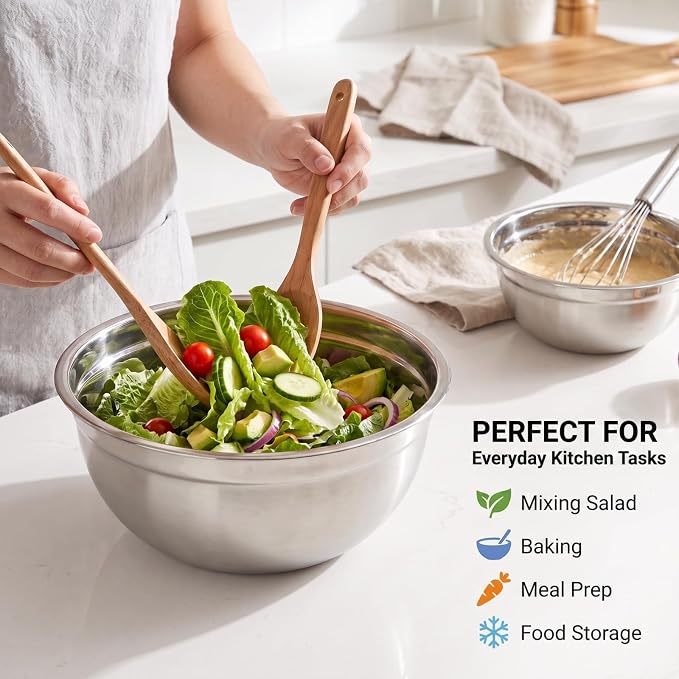 21PCS Mixing Bowls with Lids Set, 7 Mixing Bowls & 14 Measuring Spoons, Stainless Steel Nesting Bowls for Baking & Cooking Prepping Space Saving Storage, Kitchen Essentials, 0.6-5.5QT - Image 3