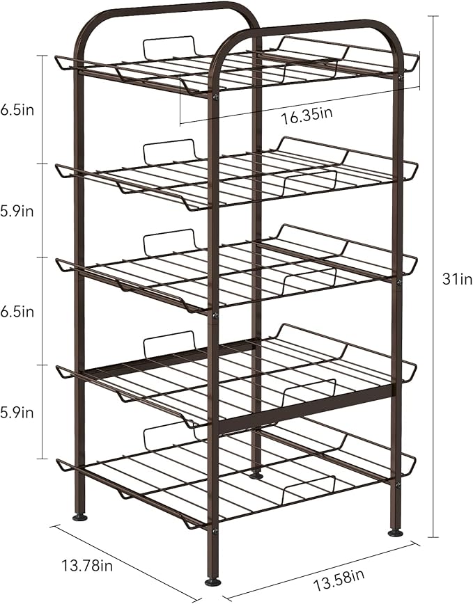smusei 5 Tier Water Bottle Organizer Vertical Free Standing Storage Shelf Metal Beverage Rack Dispenser Large Capacity Bottled Water Holder Stand for Kitchen Party Pantry, Bronze - Image 2