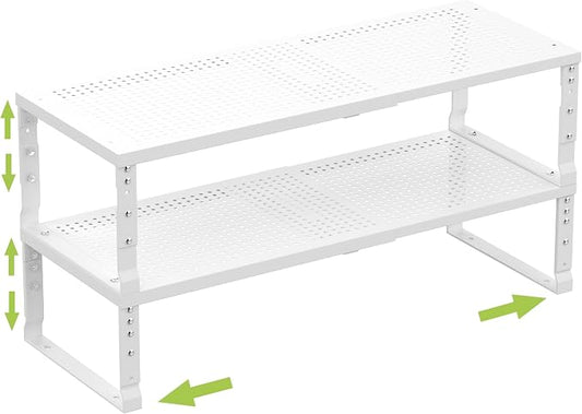 Jojocross Expandable Cabinet Shelf Organizer Storage Spice Rack Shelves for Kitchen Stackable Adjustable Pantry Cupboard Bathroom Countertop Desktop(2Packs/White/Large-with Hole) by JOJOCROSSHIGHQUALITYLIFE