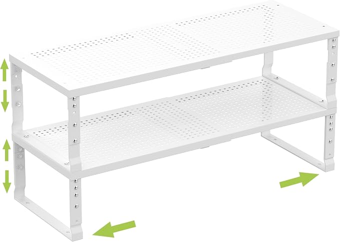 Jojocross Expandable Cabinet Shelf Organizer Storage Spice Rack Shelves for Kitchen Stackable Adjustable Pantry Cupboard Bathroom Countertop Desktop(2Packs/White/Medium-with Hole) by JOJOCROSSHIGHQUALITYLIFE