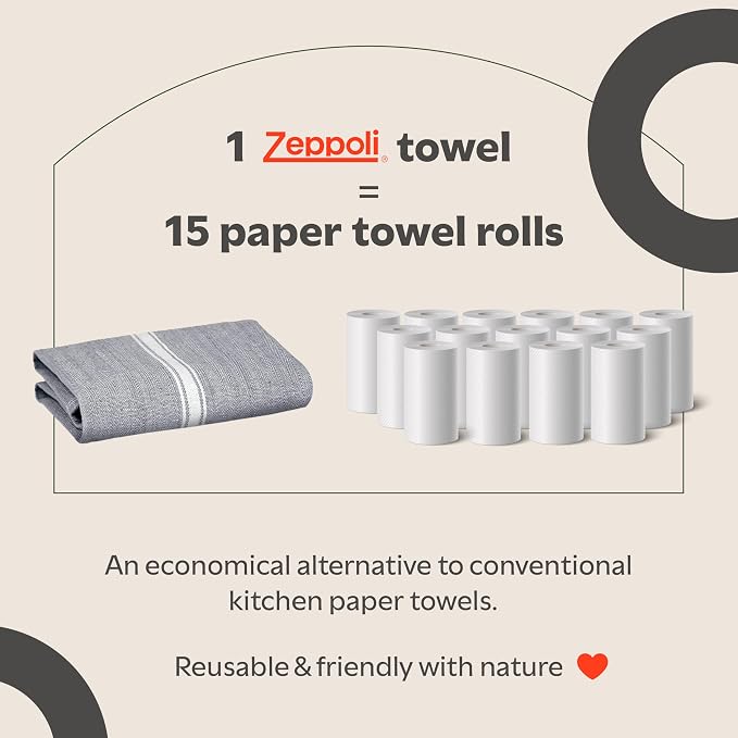 Zeppoli Classic Kitchen Towels - 15 Pack 100% Natural Cotton Towel Set, Reusable Wash Cloths, Absorbent Dish Towels, Machine Washable Hand Towels, Kitchen Essentials - 14” by 25” - Black - Image 6