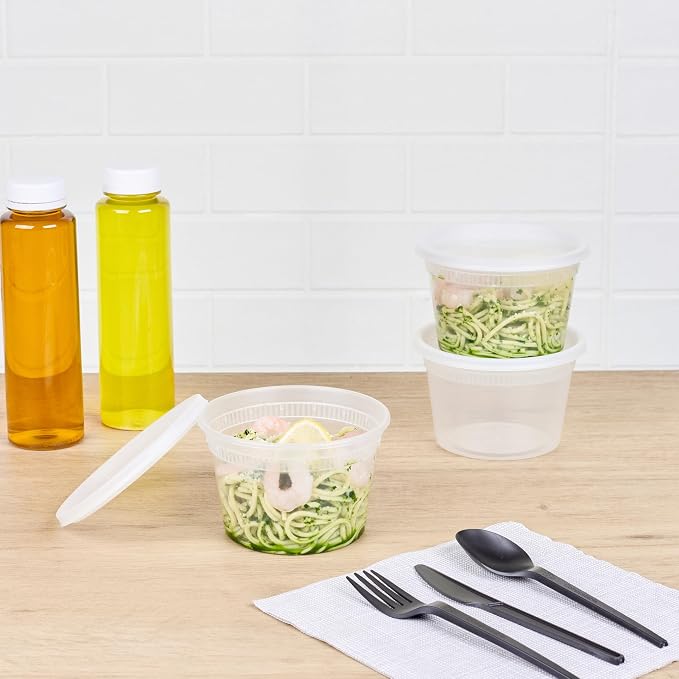 Asporto 16 oz Round Clear Plastic Soup Container - with Lid, Microwavable - 4 1/2" x 4 1/2" x 3" - 25 count box - Image 3