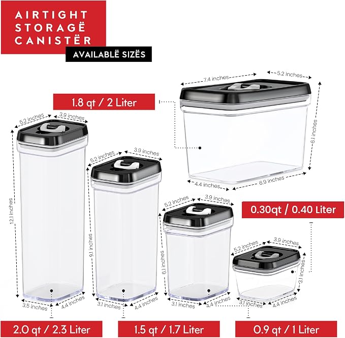 DWËLLZA KITCHEN Airtight Food Storage Containers with Lids - 5 Piece Set - Kitchen Accessories Food Containers - Pantry Organization and Storage - Clear Plastic BPA-Free - Keeps Food Fresh & Dry - Image 7