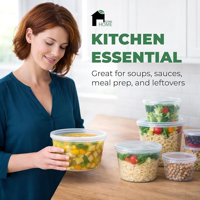 EconoHome Clear Deli Containers with Lids - 240-Pack, 32oz Plastic Containers with Lids for Food Storage, Meal Prep, Leftover, Restaurant Business, Takeout - Fridge, Microwave & Freezer-Safe - Image 5