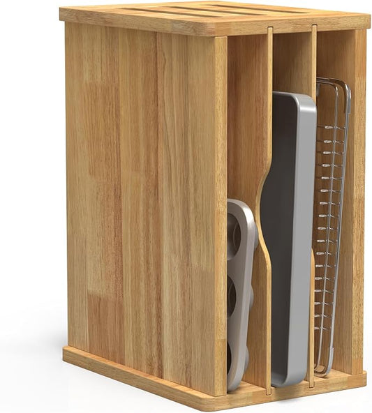 4 Tier Rubber Wooden Tray Dividers for Cabinets, Cookie Sheet Organizer | Heavy Weight, Premium Wood, Multiple Sizes, Saving Space, Vertical Tray Dividers for Storing pans, Baking tray, Cutting Board by sandpaint