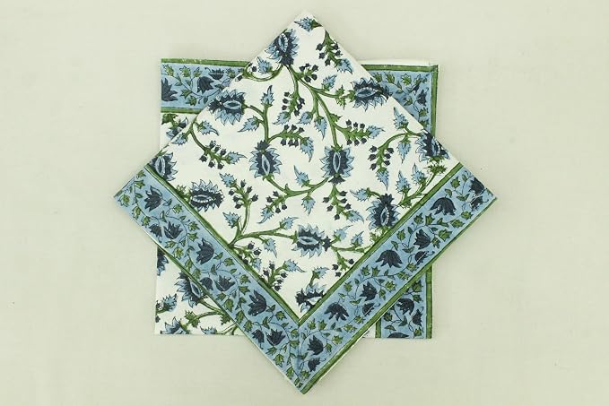 20x20 Inches Cotton Napkins Set of 4, Blue Green, Washable Hand Block Printed Reusable Cloth Napkins for Dinning, Party, Wedding, Home Decor Fall - Image 9