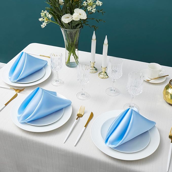 MDS® Pack of 25 Satin Napkins 12 x 12 Inch, Soft Silky Reusable Cloth Dinner Table Napkins for Wedding Décor, Reception, Birthday, Parties, Banquets, Catering, Restaurants & Hotel - Baby Blue - Image 2