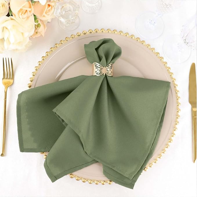 Efavormart Premium Cloth Napkins Set of 100, 20x20 Inch Eucalyptus Sage Green Seamless Dinner Napkins, Washable Linen Table Napkin Cloth with Hemmed Edges for Weddings, Party and Banquet by efavormart