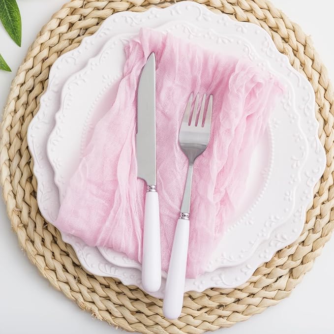60 Pack Light Pink Cloth Napkins 21x21 Inches Light Pink Cheesecloth Napkins Set of 60 Washable Dinner Table Napkins for Wedding Summer Bridal Baby Shower Rustic Boho Cotton Gauze Party Table Decor - Image 7