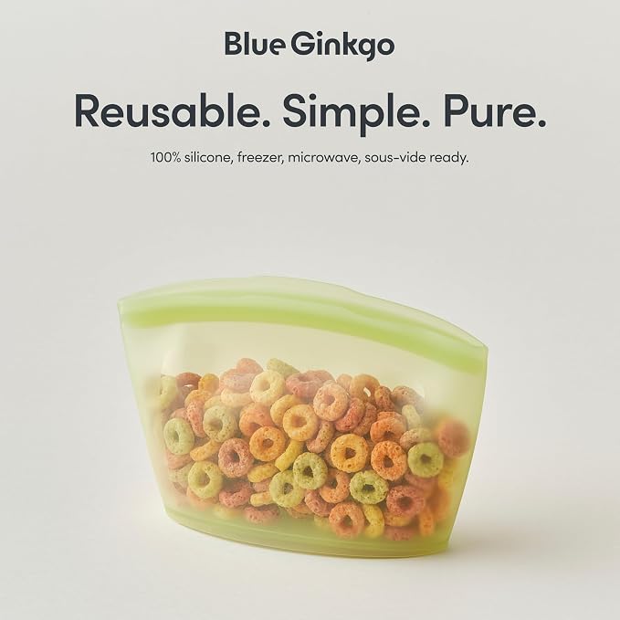Blue Ginkgo Silicone Food Storage Bags, 3-Pack, Reusable, Made in Korea | Leakproof. Stand Up. Freezer and Dishwasher Safe. (Olive Green) - Image 6