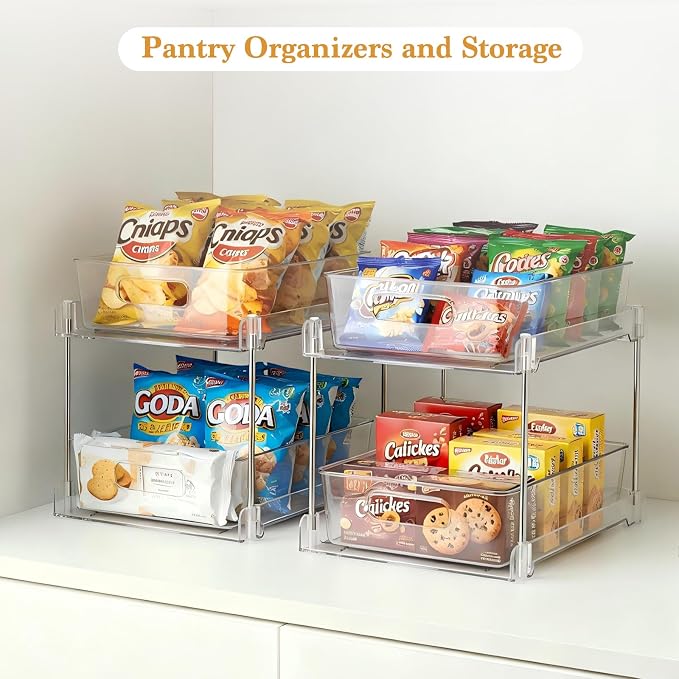 4 Pack Bathroom Organizers and Storage, 2-Tier Clear Under Sink Organizer, Vanity Counter Storage, Medicine Cabinet Organization, Pull-Out Cabinet Organizer With Track For Bathroom, Kitchen, Pantry - Image 3