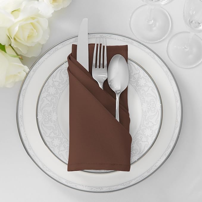 Lann's Linens Set of 12 Cloth Dinner Napkins, 20-inch Polyester Napkins, Washable and Reusable Fabric for Wedding, Hotel, Restaurant - Chocolate Brown - Image 4