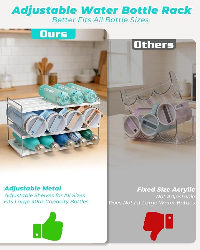 Cirhy 3-Tier Expandable Water Bottle Organizer Holder for 12-40oz Tumblers | Adjustable Cup Organizer Rack for Stanley, Owala and Yeti Oragnizer, Kitchen Cabinets and Pantry Organization - Image 3