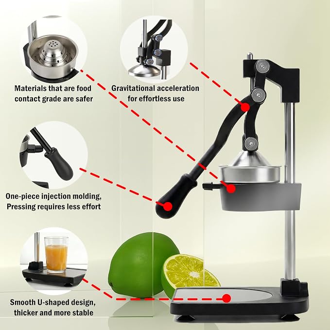 Cast Iron Juicer – Heavy Duty Manual Citrus Juicer, Professional Orange Press, Stainless Steel Lemon Squeezer & Lime Juice Extractor (Gray-Base-Style) - Image 6